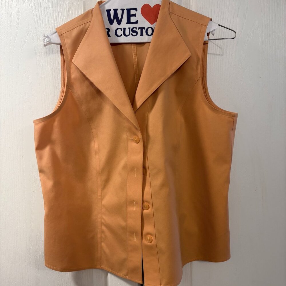 Jones New York Womans 12 Orange Sleeveless Collar Shirt